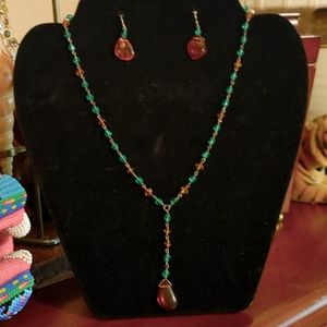 Multi stone drop necklace set